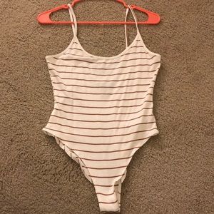 White and brown stripped bodysuit